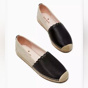 NWOT Kate Spade Gardenia Flats Black Leather Scalloped Espadrilles